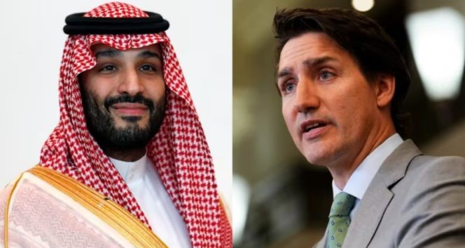 加拿大总理特鲁多（右）与沙特王储兼首相穆罕默德‧本‧萨勒曼。（图：互联网）