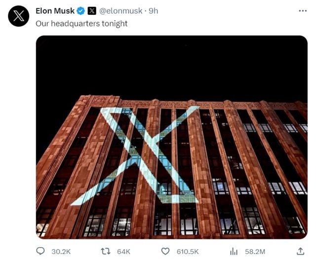 美国商业巨头马斯克23日突然在社交平台发文称，将要更换推特的“蓝鸟”图标，改为“X”。（图：马斯克推特截图）