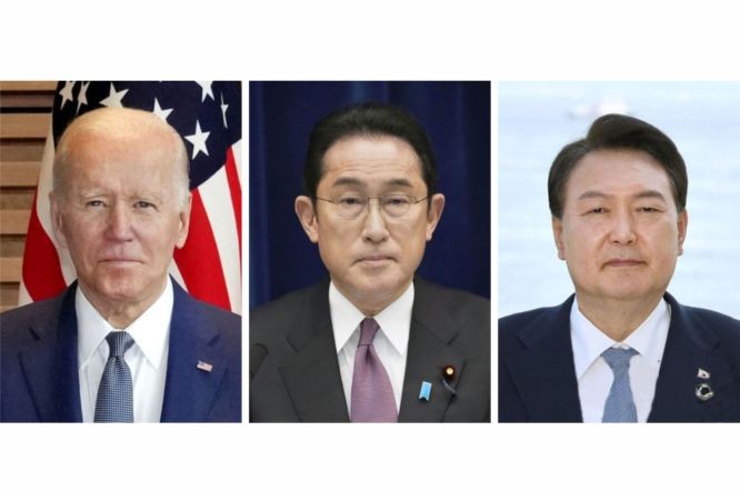 美国总统拜登、日本首相岸田文雄、韩国总统尹锡悦。（图：互联网）