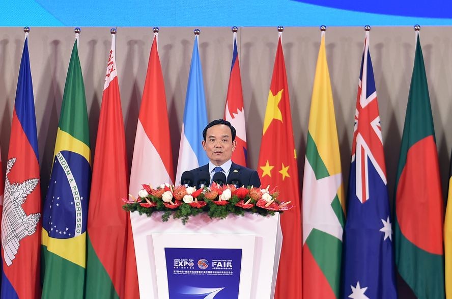 越南政府副总理陈留光在会议上发表讲话。（图：越通社）