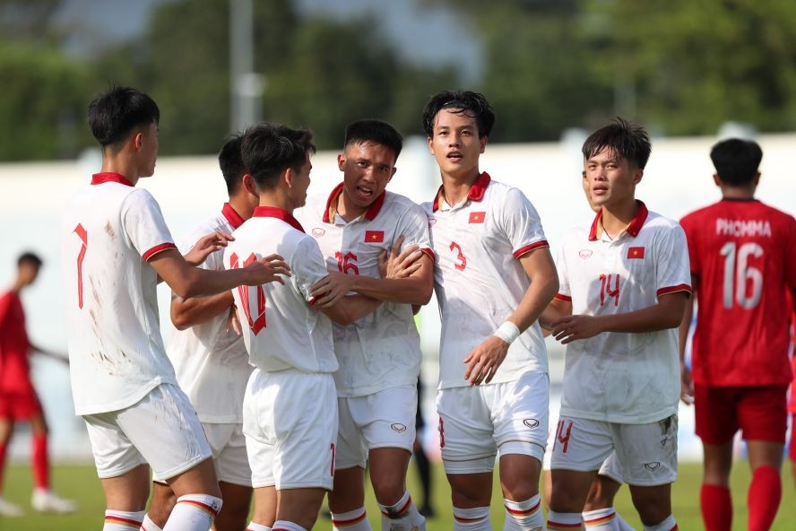 越南U23球员庆祝进球（图源：互联网）