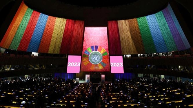 2023年9月18日，第78届联合国大会以"2023年可持续发展目标峰会“为题在纽约开幕。 （图：路透社）