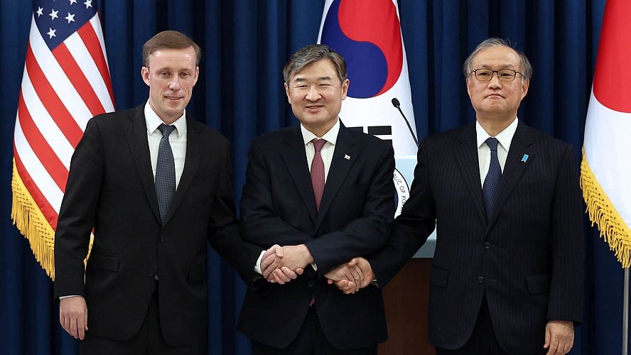 韩美日三国国安首长9日在首尔举行会谈。（图：互联网）