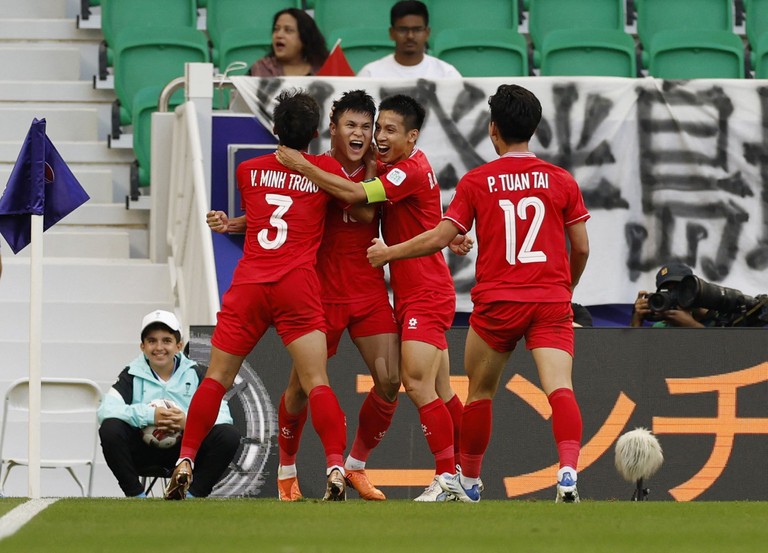 越南球员庆祝进球。（图源：互联网）