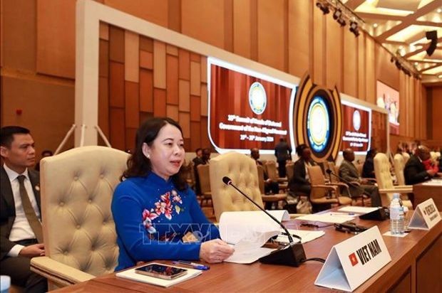 越南国家副主席武氏映春在第十九届不结盟运动峰会全体会议上发表讲话。（图：越通社）