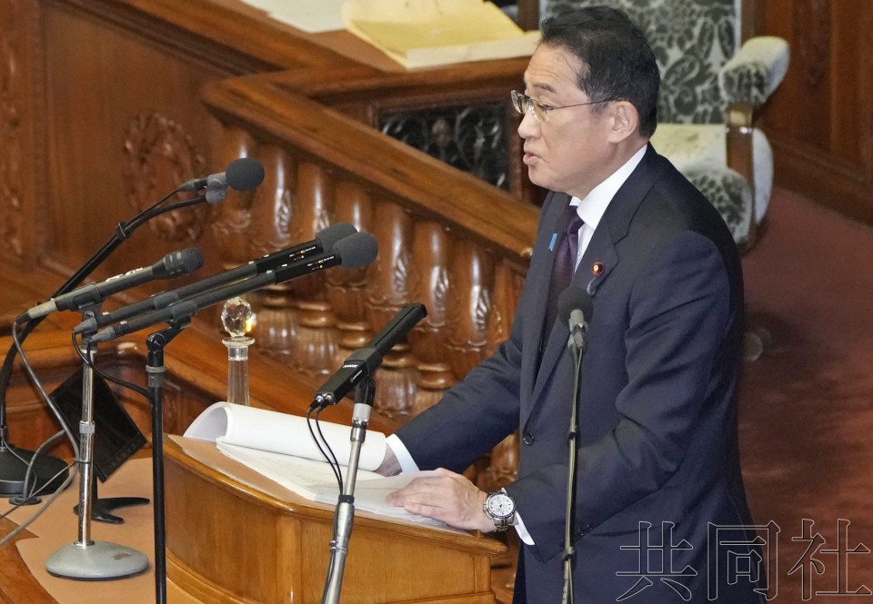 1月30日下午，日本首相岸田文雄在众院全体会议上发表了施政方针演说。（图：共同社）