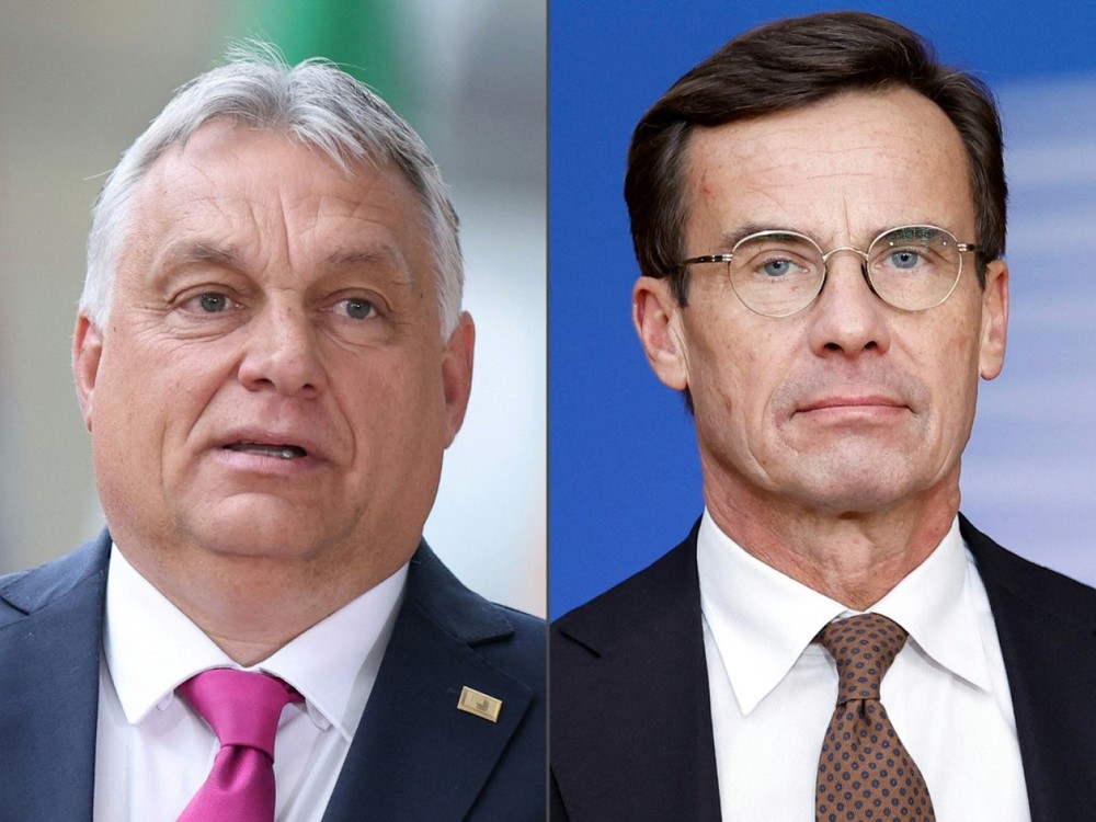 匈牙利国会就批准瑞典加入北约进行投票前，克里斯特松（右）将访布达佩斯与欧尔班（左）会面。（图：AFP） 