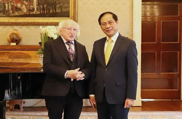 越南外交部长裴青山（右）与爱尔兰总统希金斯。（图：越通社）