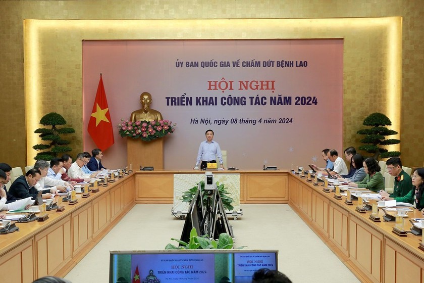 政府副总理陈红河（中）主持会议并发表讲话。（图：VGP）