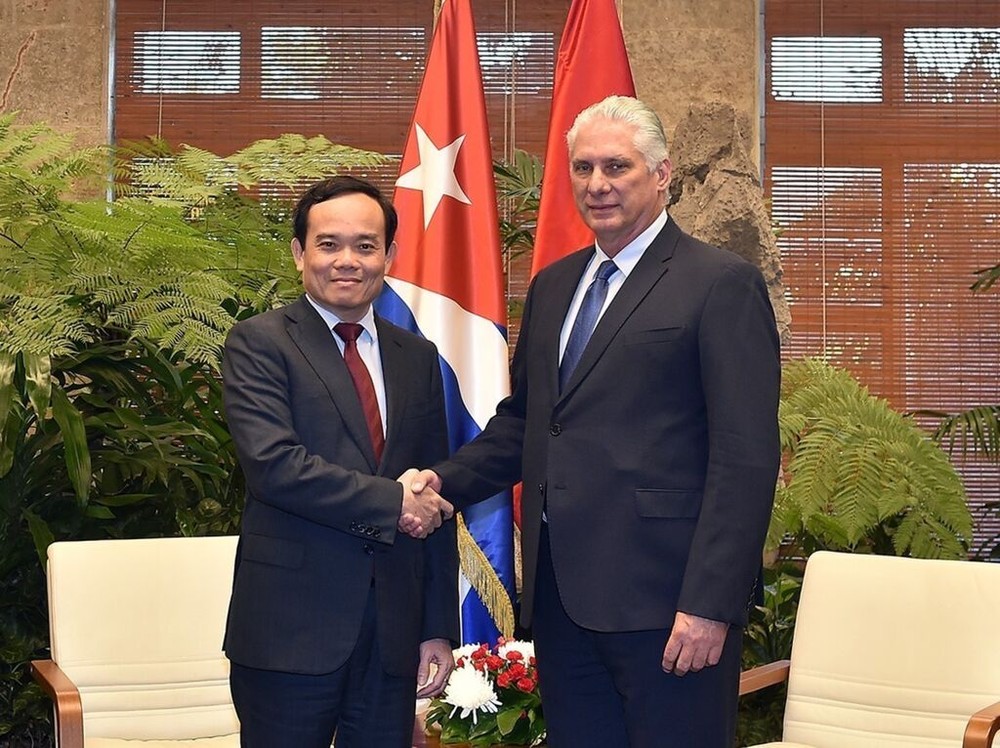 越南政府副总理陈留光会见古共中央第一书记、古巴国家主席米格尔‧迪亚斯-卡内尔。（图：越通社）
