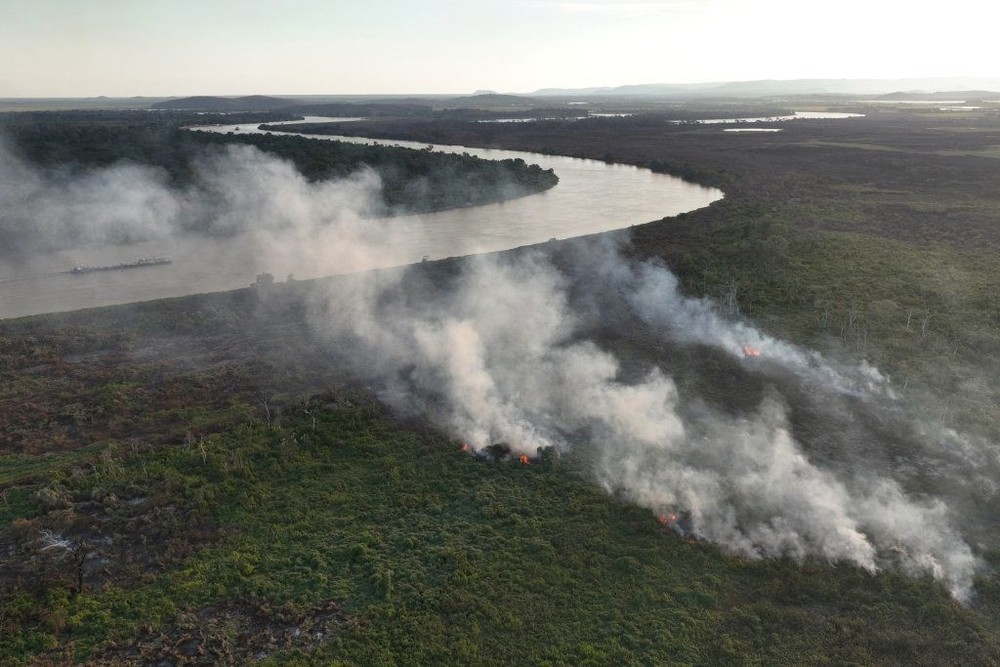 6月11日，在巴西南马托格罗索州，潘塔纳尔湿地上空燃起浓烟。（图：互联网）