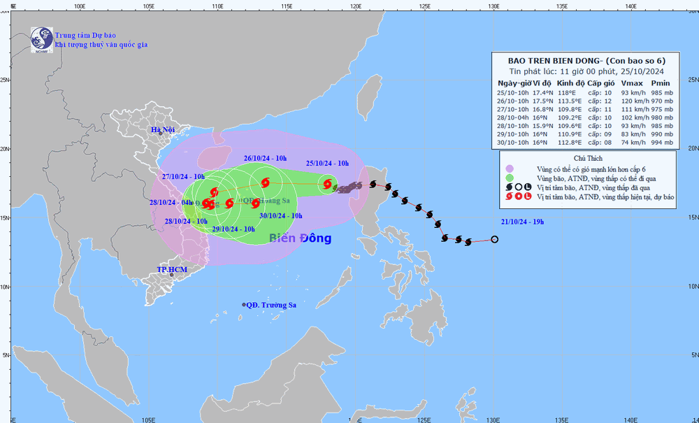 6号台风的移动方向。（图：国家气象水文预报中心）