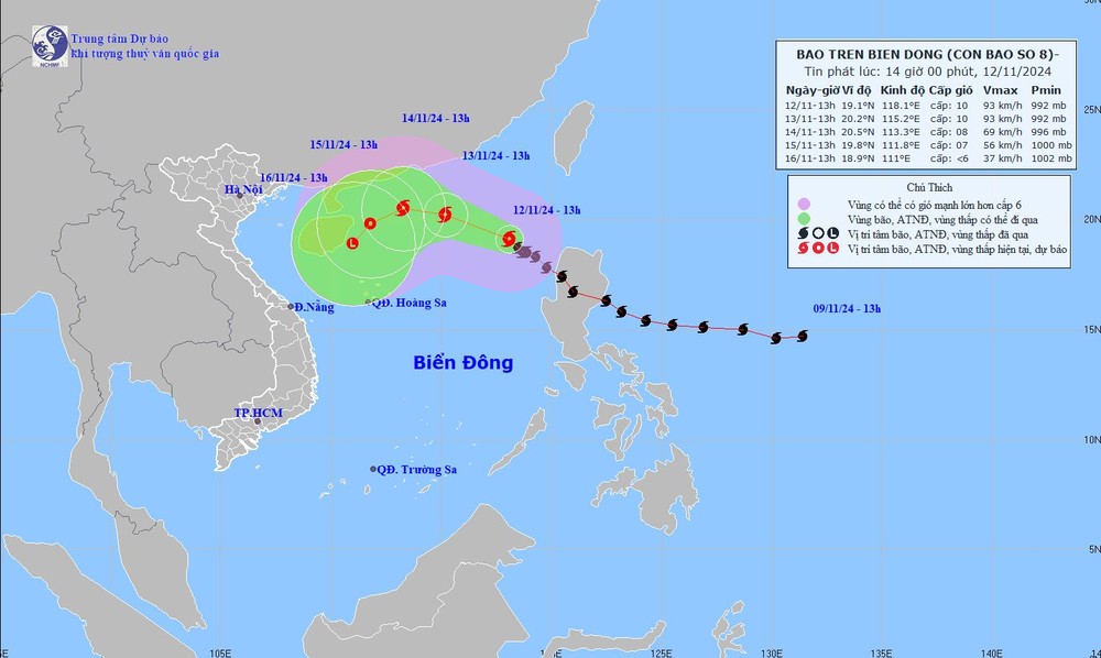 8号台风的移动方向。（图：国家水文气象预报中心）