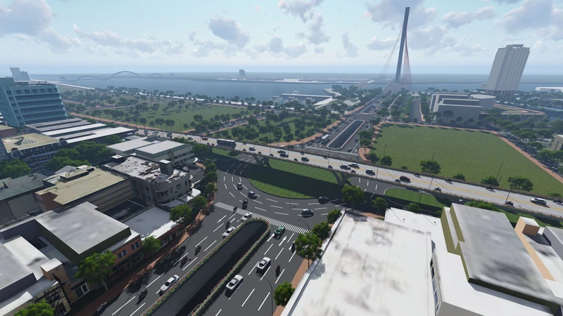 Phối cảnh nút giao thông phía Tây cầu Trần Thị Lý