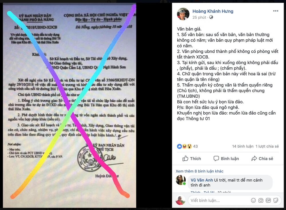 Cảnh báo giả văn bản, con dấu của UBND TP Đà Nẵng và giả chữ ký của Chủ tịch Huỳnh Đức Thơ