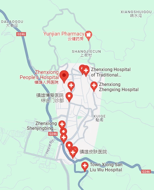 Ảnh chụp Google Map địa điểm bệnh viện Trấn Hùng, Vân Nam, Trung Quốc