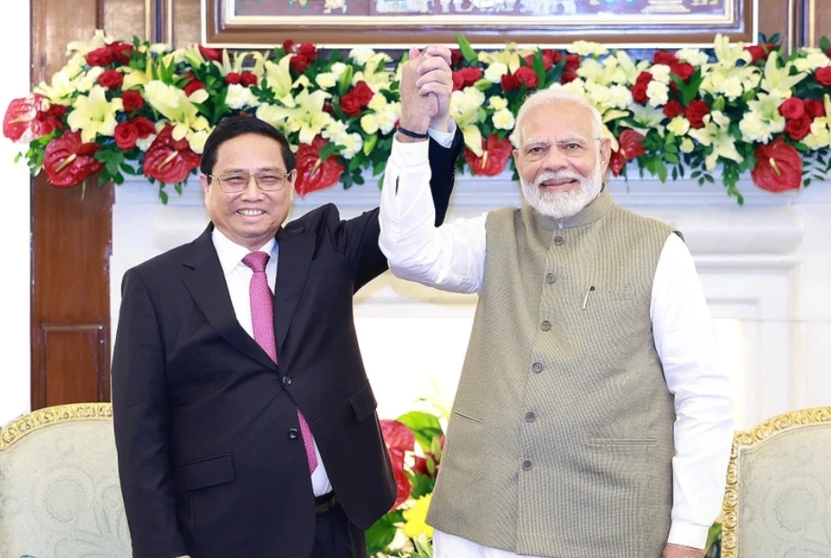 Thủ tướng Ấn Độ Narendra Modi chủ trì Lễ đón chính thức Thủ tướng Chính phủ Phạm Minh Chính thăm cấp Nhà nước tới Ấn Độ. Ảnh: TTXVN