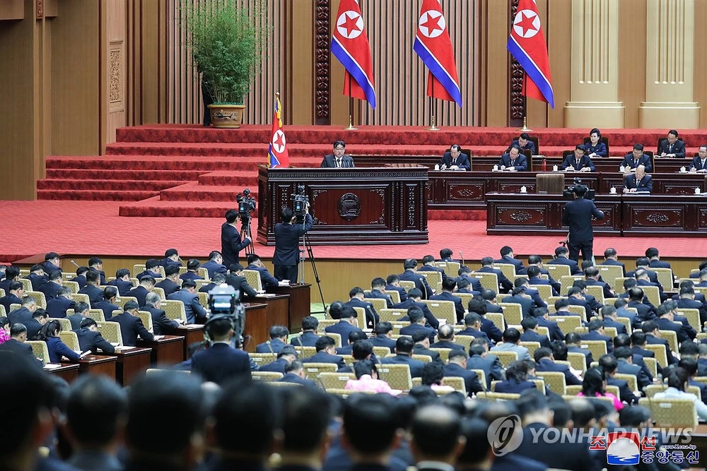 Kì họp thứ 10 của Hội đồng Nhân dân Tối cao (SPA - tức Quốc hội) khóa XIV Triều Tiên. Ảnh: Yonhap