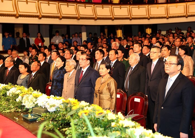 A grand ceremony is held at the Hanoi Opera House in the capital city of Vietnam on Saturday to celebrate the 50th founding anniversary of Vietnam-Cambodia diplomatic relations (June 24, 1967). (Photo: VNA/VNS)