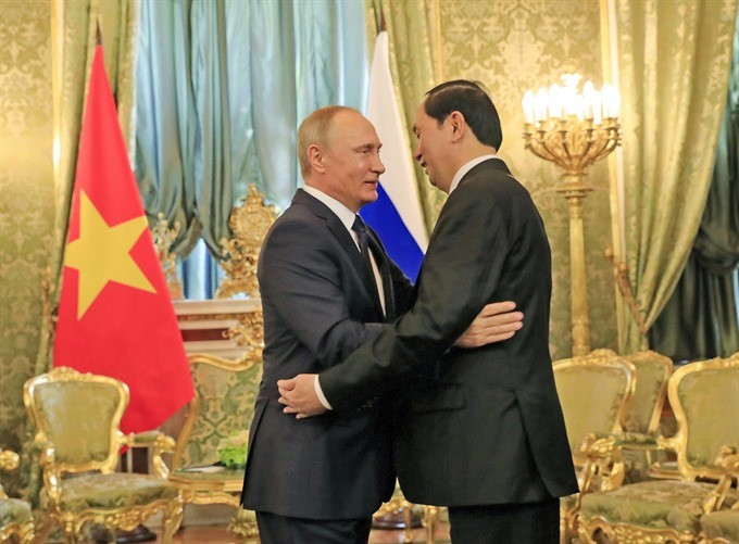 President Tran Dai Quang meets with Russian President Vladimir Putin in Moscow on Thursday. (Photo: VNA/VNS)