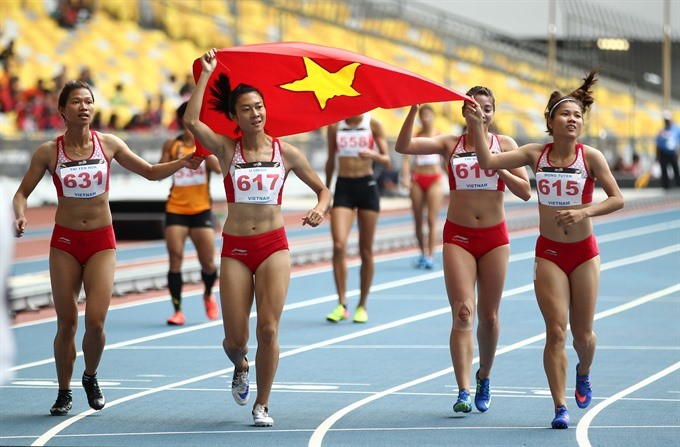 Vietnam quartet dominate the women’s 4x100m with a SEA Games record time of 43.88sec. (Photo: VNA/VNS)