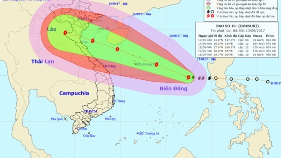 The path of Typhoon Doksuri in the East Sea on September 13 (Photo: national weather bureau)