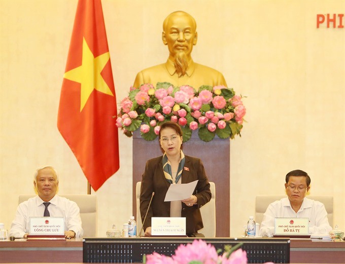 National Assembly Chairwoman Nguyen Thi Kim Ngan presided over the last meeting of the NA Standing Committee 14th session held yesterday in Hanoi (Photo: VNA/VNS)