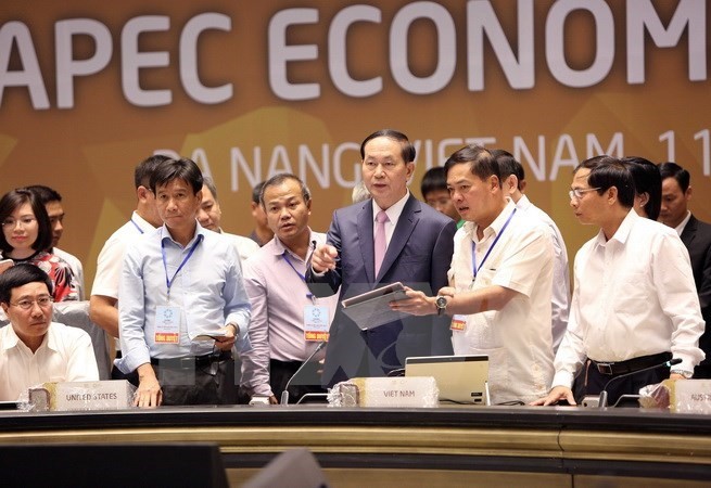 President Tran Dai Quang attends the rehearsal of activities in APEC Economic Leaders' Week (Photo: VNA)