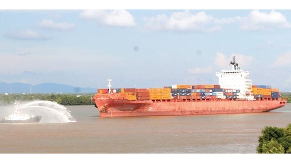 Seagoing vessel travelling to HCMC by waterway (Photo: SGGP)