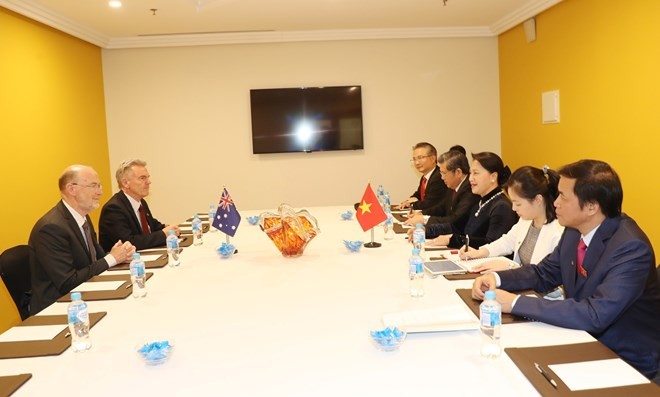 The meeting between NA Chairwoman Nguyen Thi Kim Ngan and President of the Australia-Vietnam Friendship Society Kim Sampson (Photo: VNA)