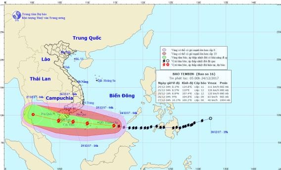 Direction of Typhoon Tembin on December 24 (Photo: national weather bureau)