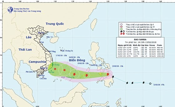 The national weather bureau forecasts that Typhoon Sanba ​will weaken into a tropical low pressure system on February 16