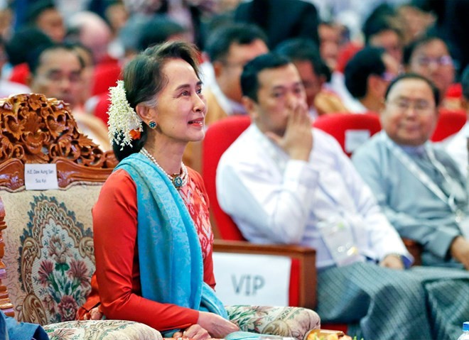State Counsellor of Myanmar Aung San Suu Kyi at the Invest Myanmar Summit in Nay Pyi Taw (Photo: EPA)
