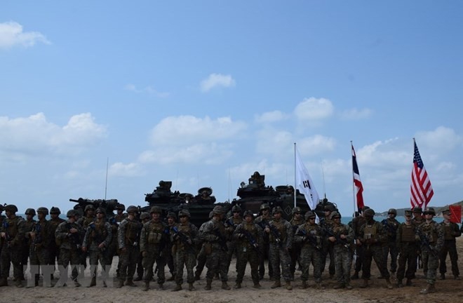 Marines of Thailand, the Republic of Korea (RoK) and the US conducted an amphibious assault exercise at Hat Yao Beach in Thailand's southeastern province of Chon Buri on February 16. (Photo: VNA)