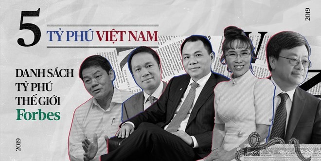 From left: Chairman of Thaco Tran Ba Duong, Chairman of Techcombank Ho Hung Anh, Chairman of Vingroup Pham Nhat Vuong, CEO of Vietjet Air Nguyen Thi Phuong Thao and Chairman of Masan Nguyen Dang Quang are among the most richest people in the world, accord