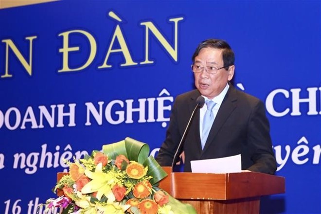 Mai Duc Loc, Deputy Chairman of the Vietnam Journalists Association speaks at the event (Photo: VNA)