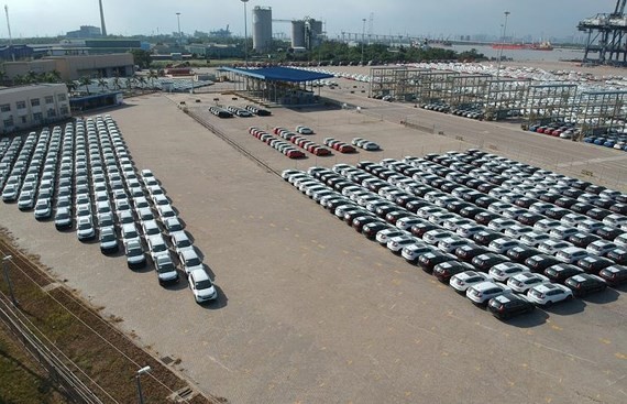 Imported cars at Saigon Premier Container Terminal. (Photo: SGGP)