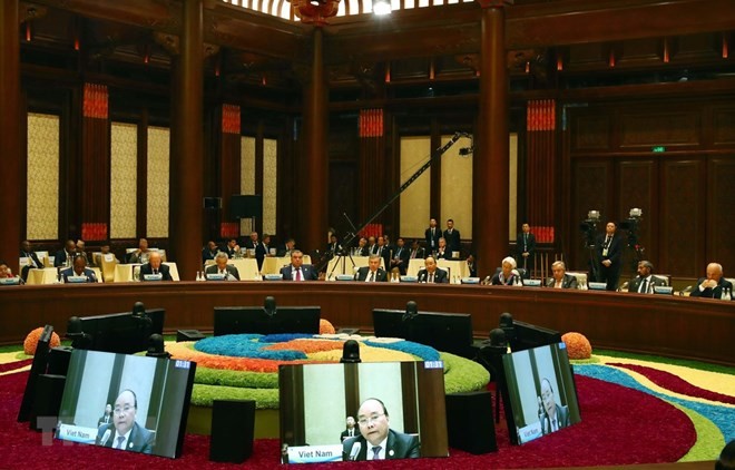 Prime Minister Nguyen Xuan Phuc devliers a speech at a roundtable meeting of the second Belt and Road Forum for International Cooperation (BFR) in Beijing, China. (Photo: VNA)
