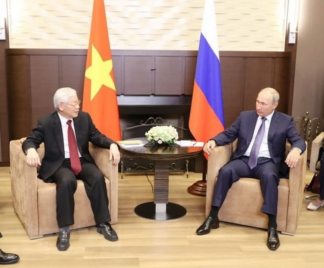 Party General Secretary and President Nguyen Phu Trong meets with President of the Russia Federation V. V. Putin during his official visit to Russia in 2018. (Photo: VNA)