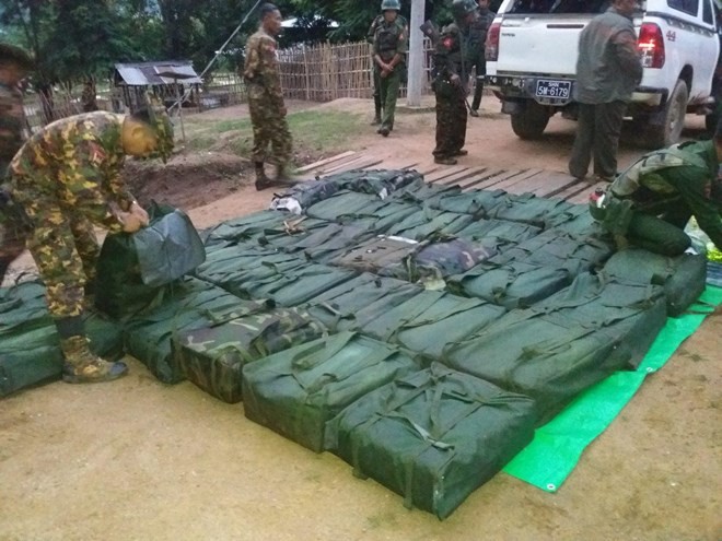 Myanmar authorities confiscate a total 38 bags filled with methamphetamine on August 25. (Photo: mdn.gov.mm)