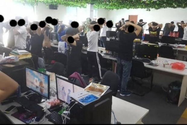 According to the Malaysian Immigration Department, the raid conducted at the syndicate's headquarters in Cyberjaya was the biggest conducted this year. (Photo: Malaysia Immigration News update/Facebook ) 