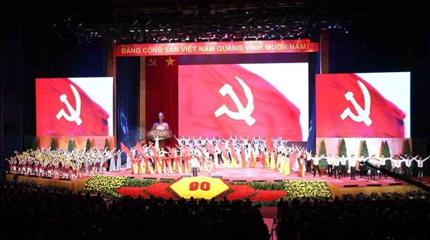 The ceremony marking the 90th founding anniversary of the Communist Party of Vietnam in Hanoi on February 3 (Photo: VNA)