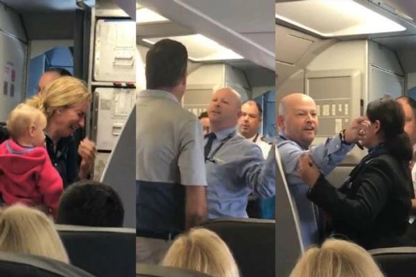Cảnh tranh cãi giữa hành khách và tiếp viên trên chuyến bay của American Airlines ngày 21-4. Ảnh cắt từ video clip trên Facebook của Surain Adyanthaya
