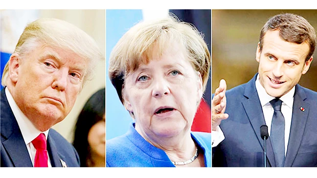 Tổng thống Mỹ Donald Trump, Thủ tướng Đức Angela Merkel, Tổng thống Pháp Emmanuel Macron