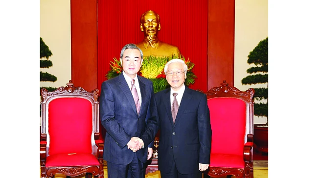 Tổng Bí thư Nguyễn Phú Trọng tiếp Bộ trưởng Bộ Ngoại giao Trung Quốc Vương Nghị sang thăm chính thức Việt Nam