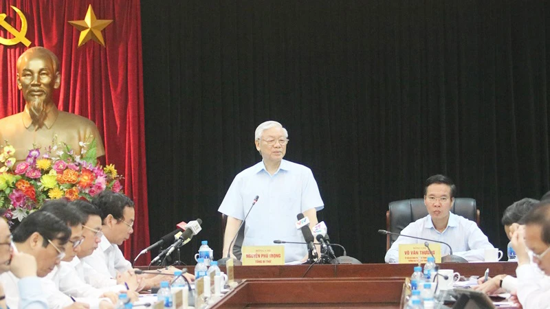 Tổng Bí thư Nguyễn Phú Trọng phát biểu tại buổi làm việc với Ban Tuyên giáo Trung ương