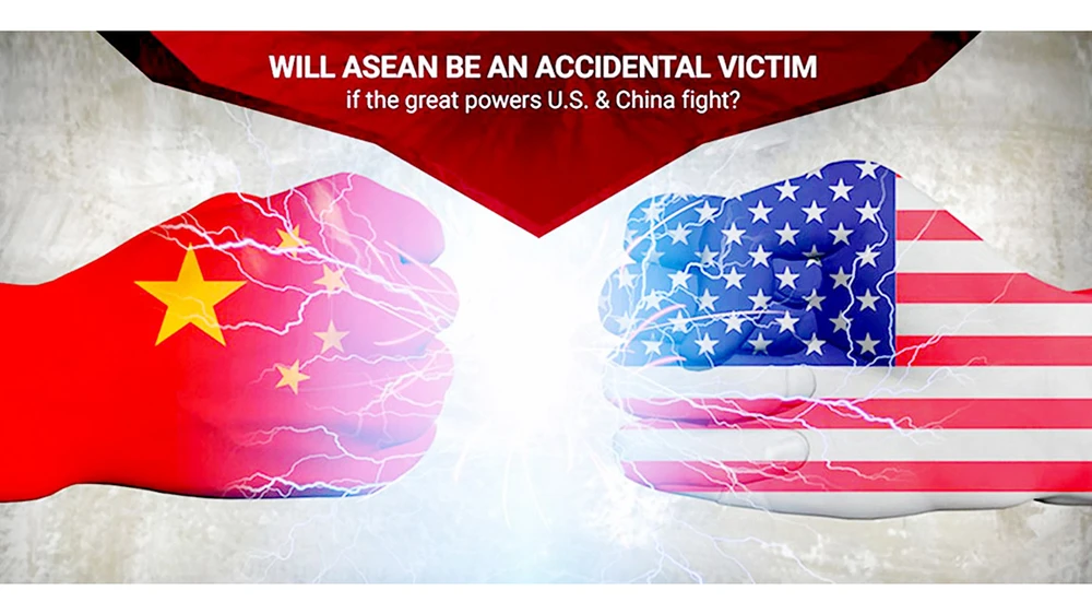 Tranh minh họa cuộc chiến thương mại Mỹ - Trung tác động đến kinh tế ASEAN
