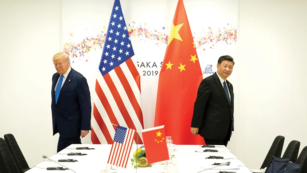 Tổng thống Mỹ và Chủ tịch Trung Quốc trong một cuộc đàm phán bên lề Hội nghị thượng đỉnh G20 ở Nhật Bản tháng 6-2019