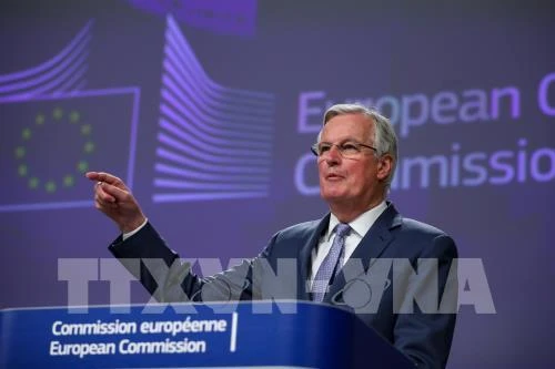 Trưởng đoàn đàm phán của EU về Brexit, ông Michel Barnier phát biểu tại cuộc họp báo ở Brussels, Bỉ . Ảnh: THX/TTXVN