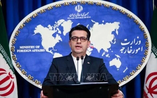 Người phát ngôn Bộ Ngoại giao Iran Abbas Mousavi phát biểu tại cuộc họp báo ở Tehran. Ảnh: IRNA/TTXVN